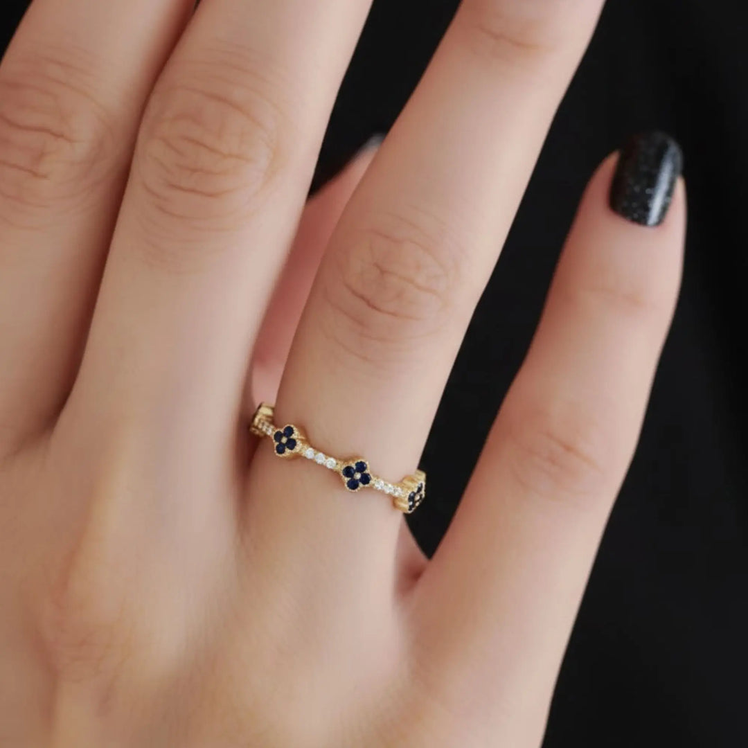 Sapphire Ring / 14k Full Eternity Sapphire and Diamond Ring / Stacking Ring / Sapphire Stackable Ring / September Birthstone Birthday Gift Jwalin Jewels