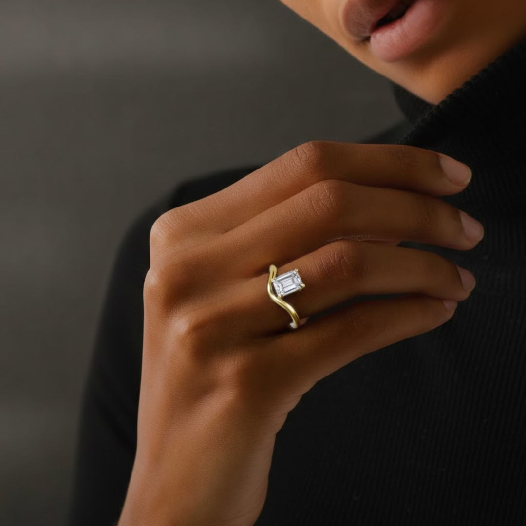 Lab Grown Diamond Ring/ IGI Certified Emerald Cut Diamond Engagement Ring/ Solid 14K Gold Ring