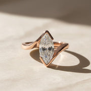 Lab Grown Marquise Diamond Ring, 2.00ct White F+ VS+ Certified, 9K & 14K Gold Bypass Engagement or Anniversary Gift, Modern Swirl Design