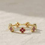 Load image into Gallery viewer, Clover Ring / Full Eternity Ruby and Diamond Ring in 14k Gold / Stacking Ring / Ruby Stackable Ring / July Birthstone Jwalin Jewels