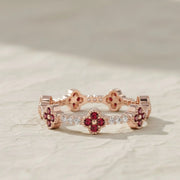 Clover Ring / Full Eternity Ruby and Diamond Ring in 14k Gold / Stacking Ring / Ruby Stackable Ring / July Birthstone Jwalin Jewels