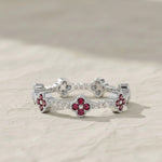 Load image into Gallery viewer, Clover Ring / Full Eternity Ruby and Diamond Ring in 14k Gold / Stacking Ring / Ruby Stackable Ring / July Birthstone Jwalin Jewels