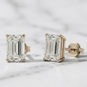 Emerald Cut Lab Grown Diamond Stud Earrings, Everyday Wear Minimalist Stud Earrings, Prong Set Solitaire Earrings, CVD Diamond Studs