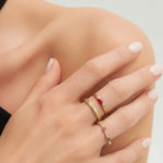 Load image into Gallery viewer, Clover Ring / Full Eternity Ruby and Diamond Ring in 14k Gold / Stacking Ring / Ruby Stackable Ring / July Birthstone Jwalin Jewels