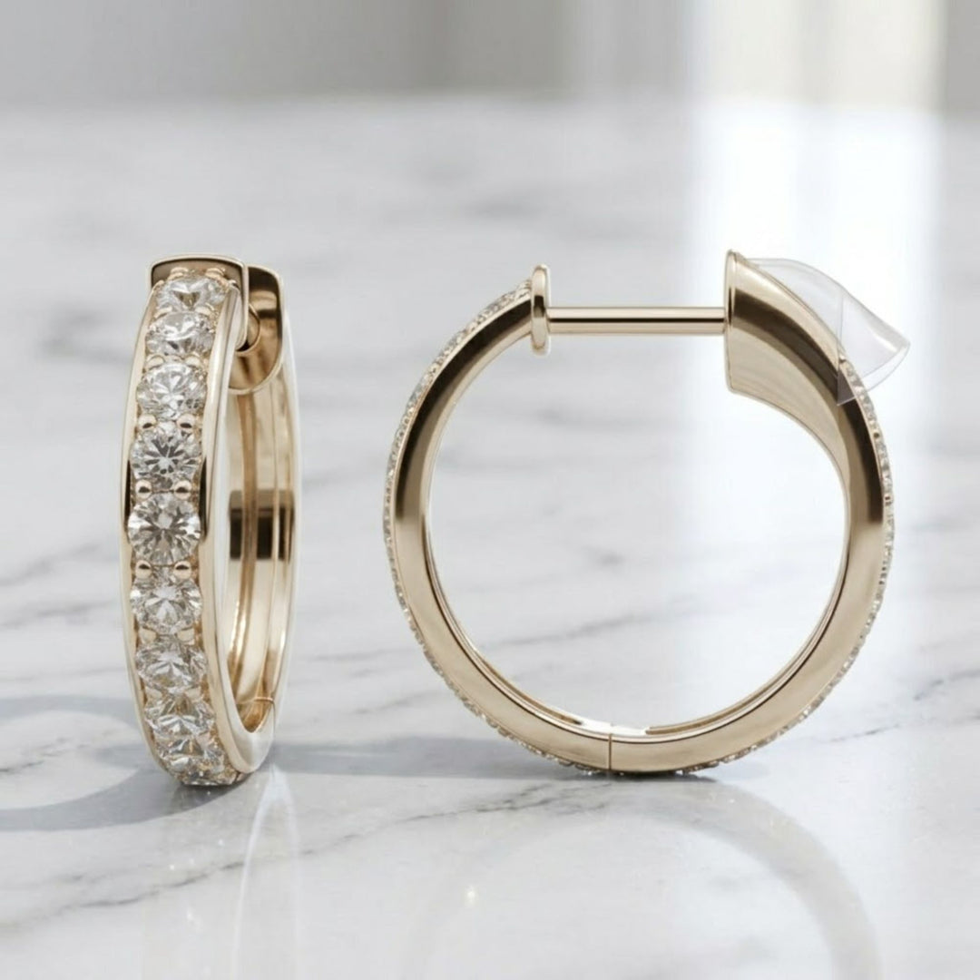 14k Solid Gold Diamond Huggies, Solid Gold Mini Hoops, Small Diamond Gold Huggie Earrings, Small Hoop Earrings