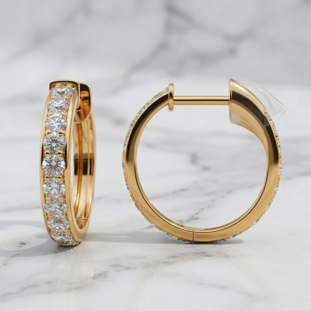 14k Solid Gold Diamond Huggies, Solid Gold Mini Hoops, Small Diamond Gold Huggie Earrings, Small Hoop Earrings