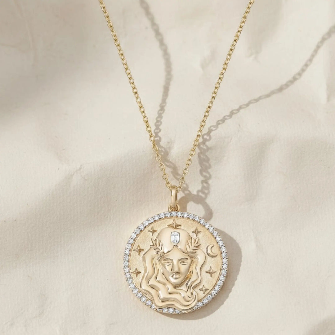 14K Solid Gold Virgo Necklace: Handmade Zodiac Charm Jwalin Jewels