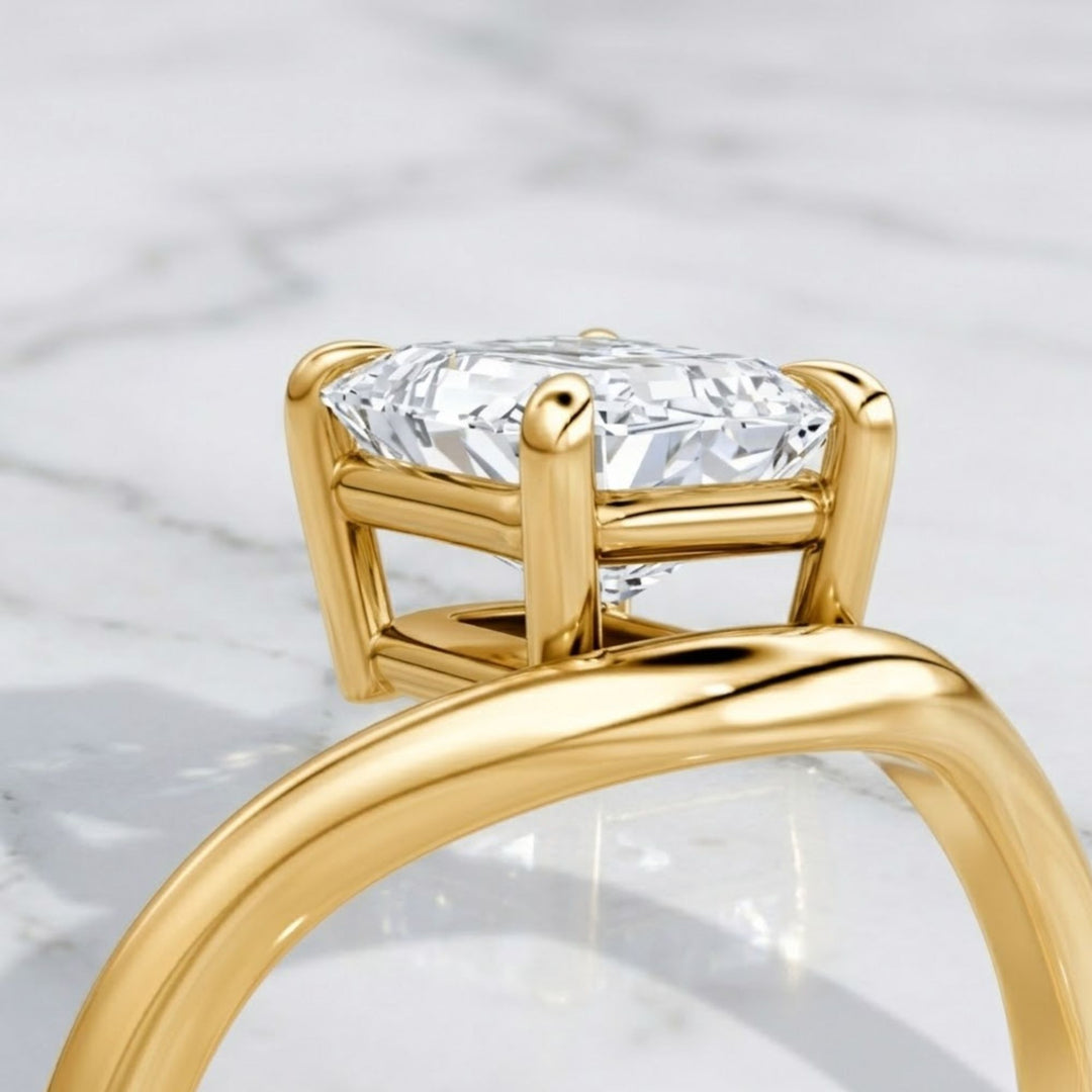 Lab Grown Diamond Ring/ IGI Certified Emerald Cut Diamond Engagement Ring/ Solid 14K Gold Ring