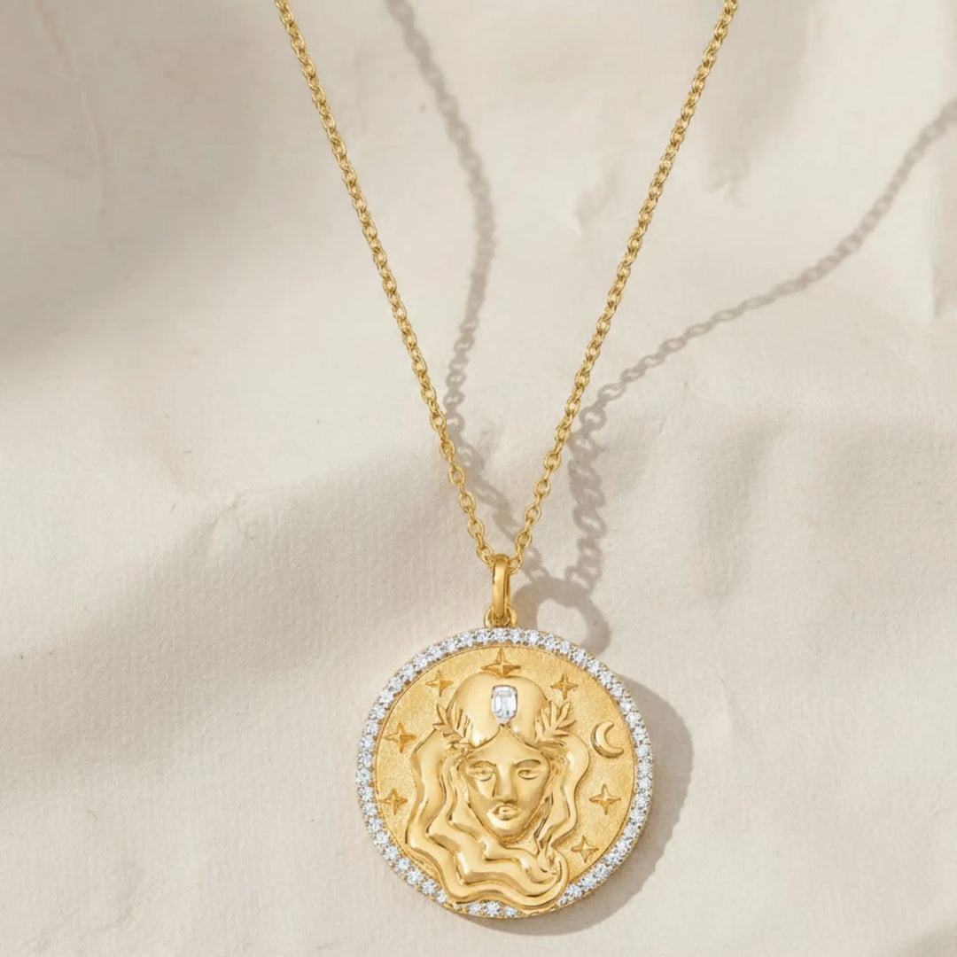 14K Solid Gold Virgo Necklace: Handmade Zodiac Charm Jwalin Jewels