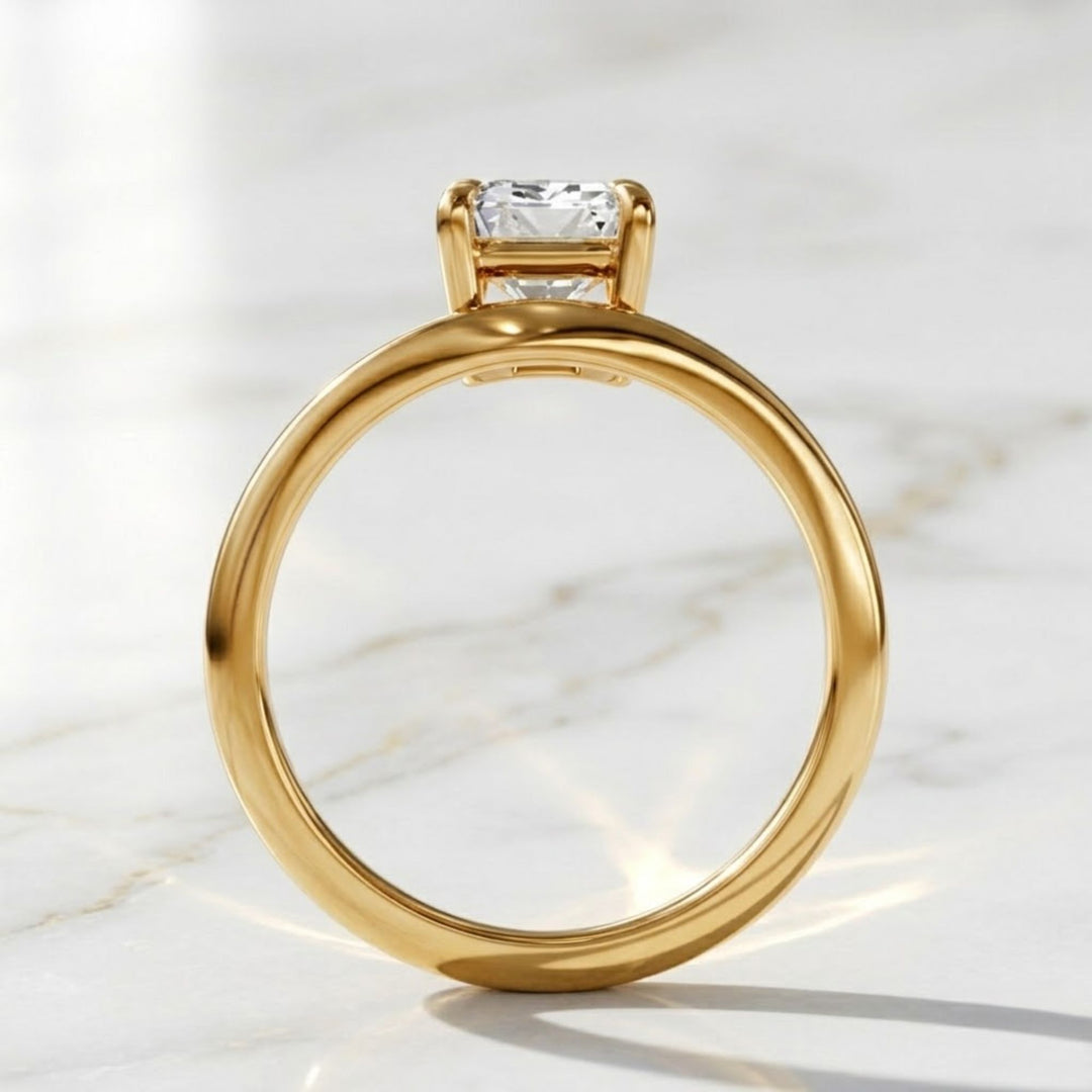 Lab Grown Diamond Ring/ IGI Certified Emerald Cut Diamond Engagement Ring/ Solid 14K Gold Ring