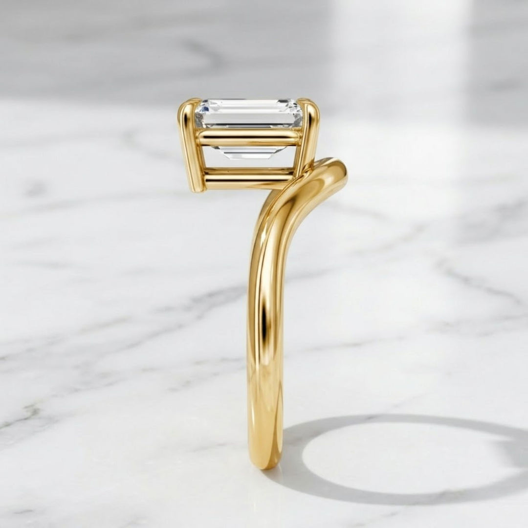 Lab Grown Diamond Ring/ IGI Certified Emerald Cut Diamond Engagement Ring/ Solid 14K Gold Ring