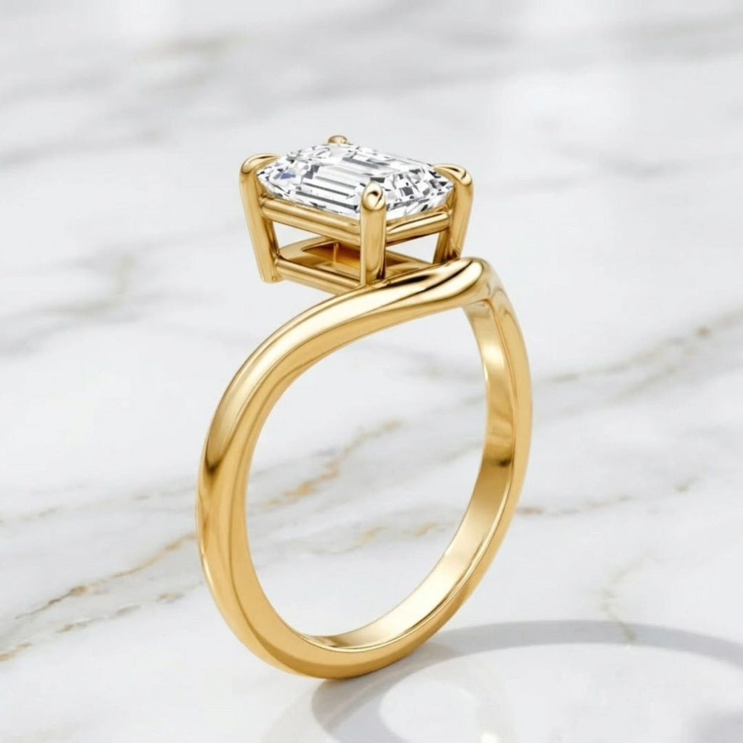 Lab Grown Diamond Ring/ IGI Certified Emerald Cut Diamond Engagement Ring/ Solid 14K Gold Ring