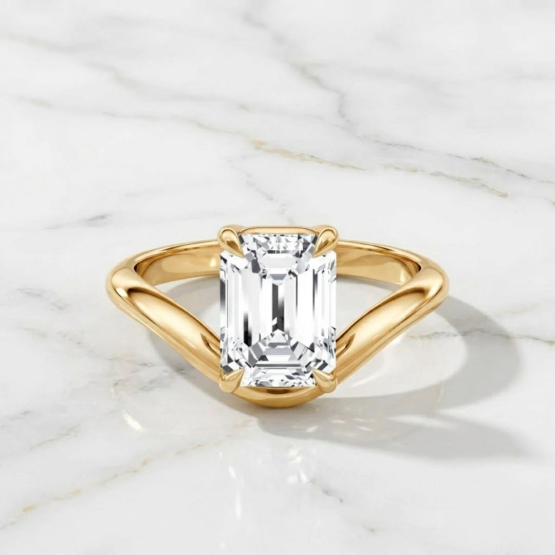 Lab Grown Diamond Ring/ IGI Certified Emerald Cut Diamond Engagement Ring/ Solid 14K Gold Ring