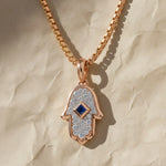 Load image into Gallery viewer, 14K Gold Lab Grown Diamond Hamsa Pendant • Pave Hand Charm • Protective Amulet Necklace Charm Jwalin Jewels