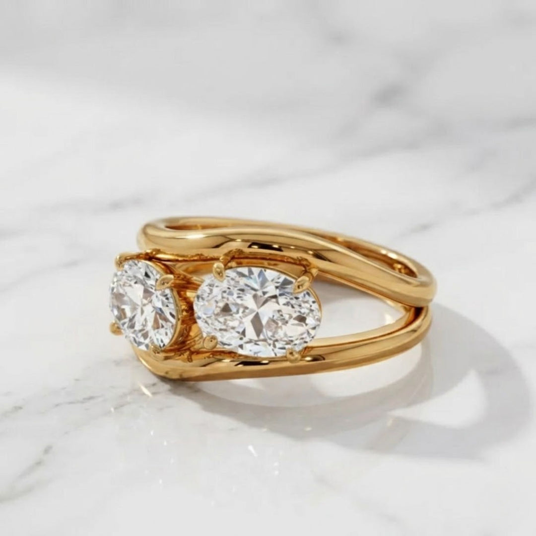 14k Gold Two Stone Lab Grown Diamond Ring Set