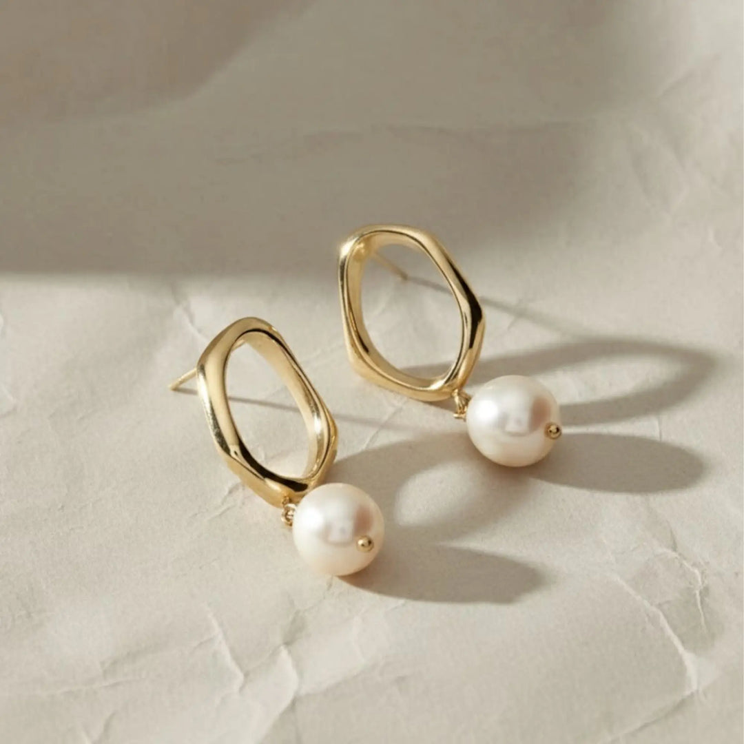 Gold Hoop Earrings with Freshwater Pearl Drops, Modern Dangle Jewelry, Gift for Her, Bridal, Everyday Elegant Accessory Jwalin Jewels