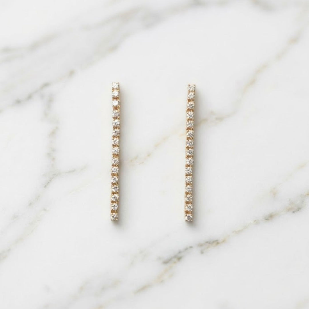 14K Solid Gold Tennis Chain Earrings, Chain Stud Earrings, Linear Drop Earrings, Tennis Dangle, Elegant Handmade Jewellery Gift For Her.