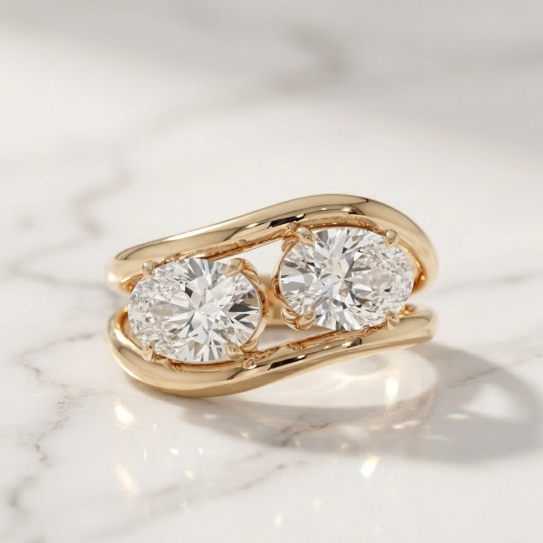 14k Gold Two Stone Lab Grown Diamond Ring Set