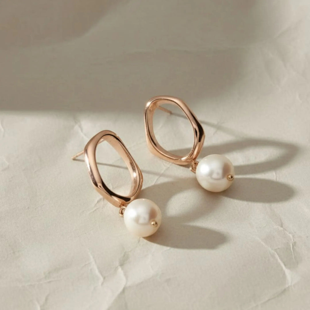 Gold Hoop Earrings with Freshwater Pearl Drops, Modern Dangle Jewelry, Gift for Her, Bridal, Everyday Elegant Accessory Jwalin Jewels