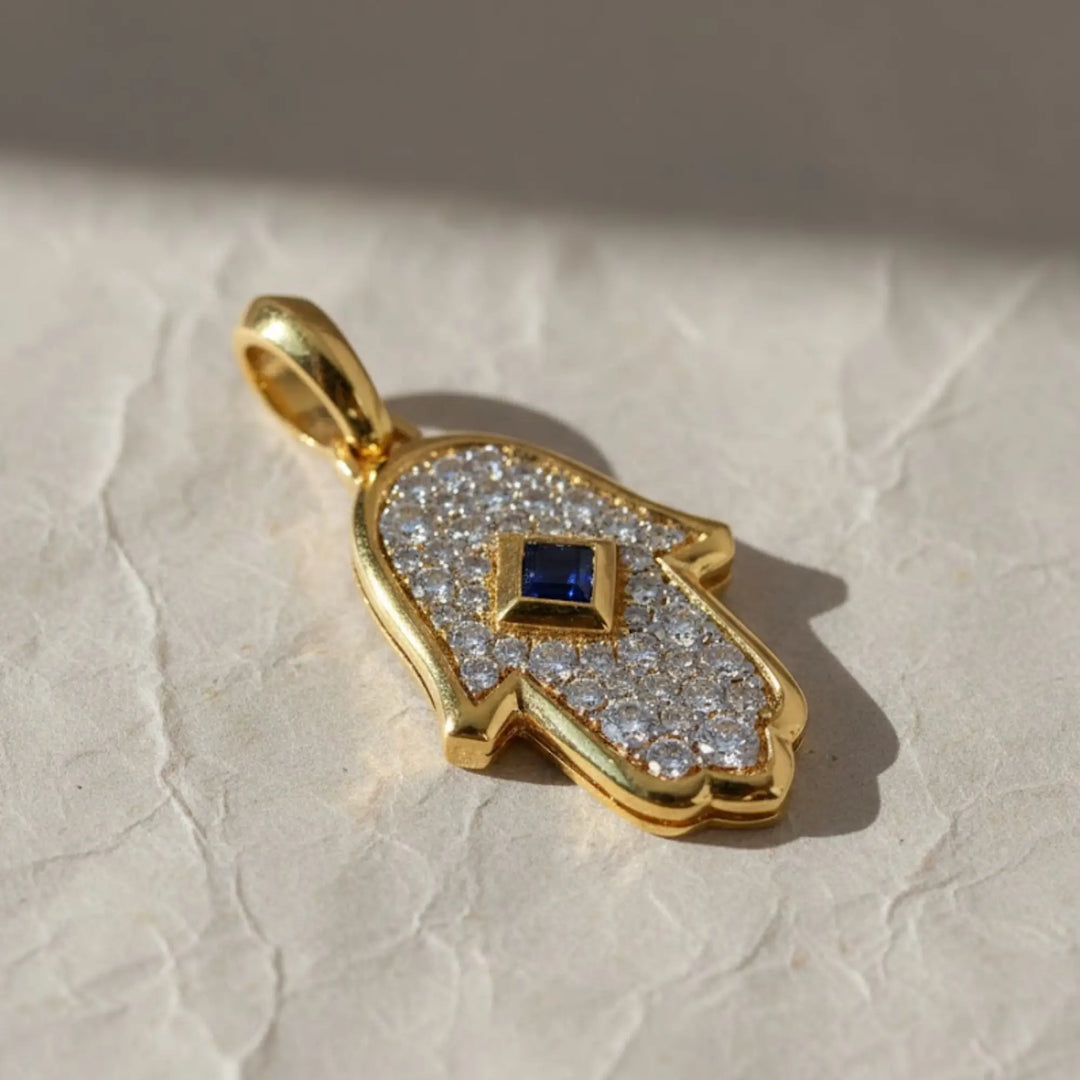 14K Gold Lab Grown Diamond Hamsa Pendant • Pave Hand Charm • Protective Amulet Necklace Charm Jwalin Jewels
