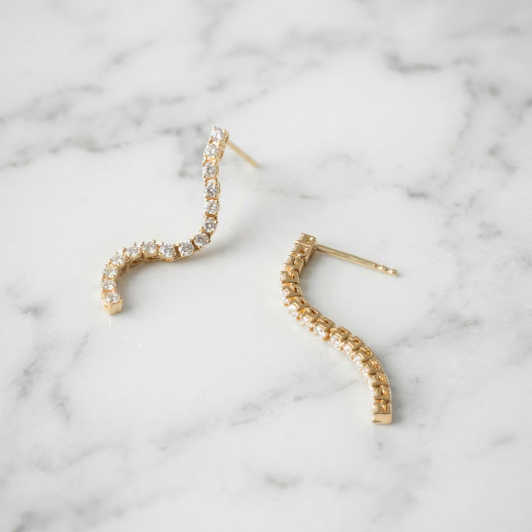 14K Solid Gold Tennis Chain Earrings, Chain Stud Earrings, Linear Drop Earrings, Tennis Dangle, Elegant Handmade Jewellery Gift For Her.