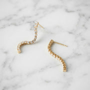 14K Solid Gold Tennis Chain Earrings, Chain Stud Earrings, Linear Drop Earrings, Tennis Dangle, Elegant Handmade Jewellery Gift For Her.