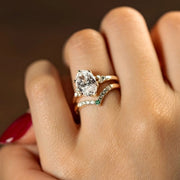 2.00 CT Oval Lab Grown Diamond Engagement Ring Set, Emerald & Diamond Accent Band, 9K–18K Solid Gold