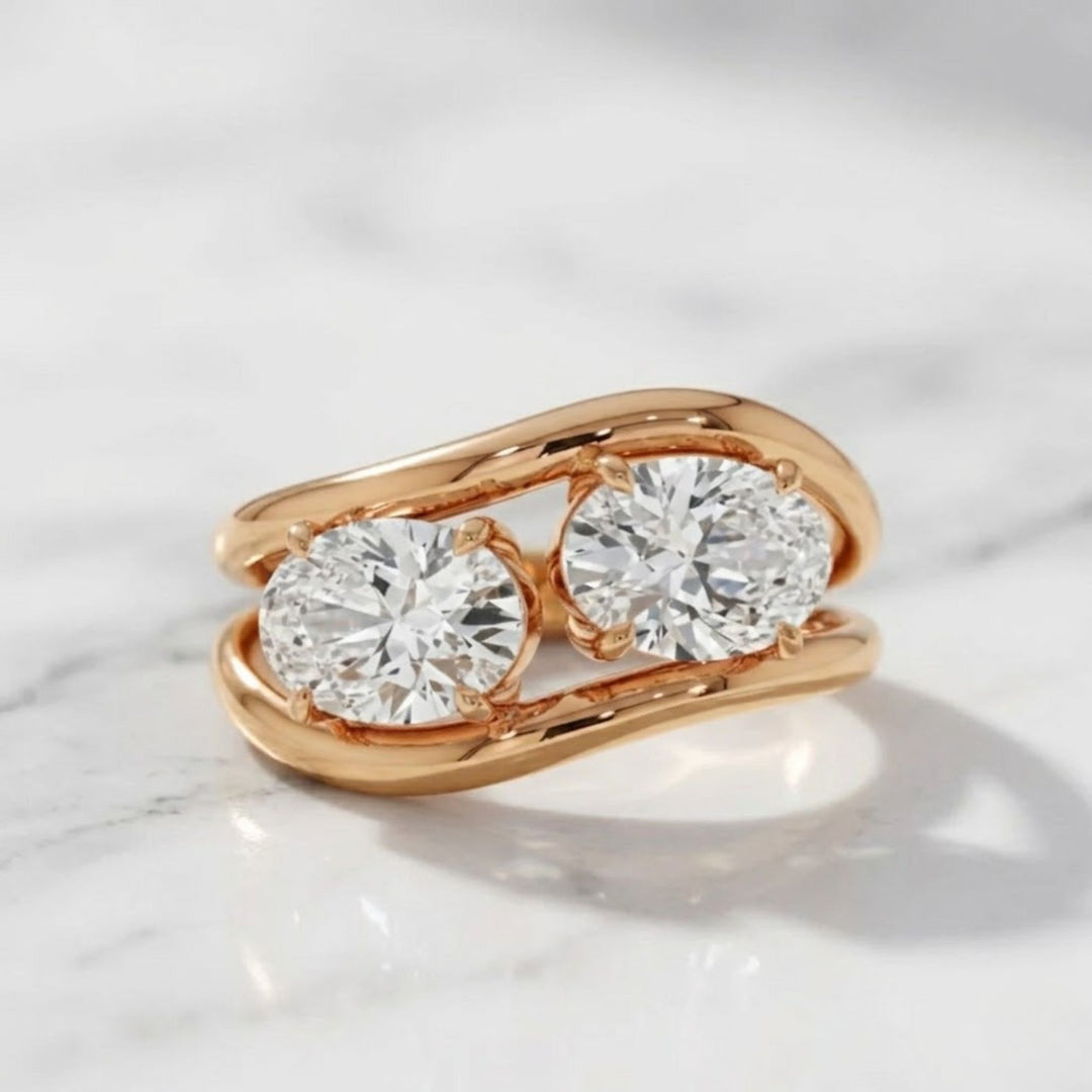 14k Gold Two Stone Lab Grown Diamond Ring Set