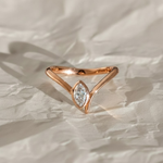 Load image into Gallery viewer, Lab Grown Diamond Marquise Ring, Bezel Set 0.45 CT, Dainty Gold V Shape Ring, Minimalist Stackable Jewelry, Gift for Her