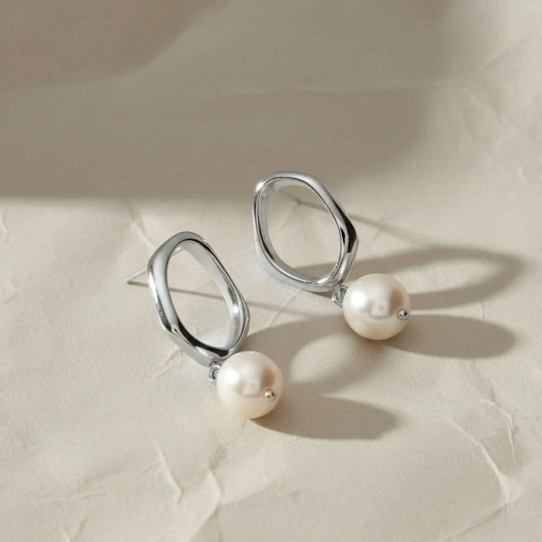 Gold Hoop Earrings with Freshwater Pearl Drops, Modern Dangle Jewelry, Gift for Her, Bridal, Everyday Elegant Accessory Jwalin Jewels