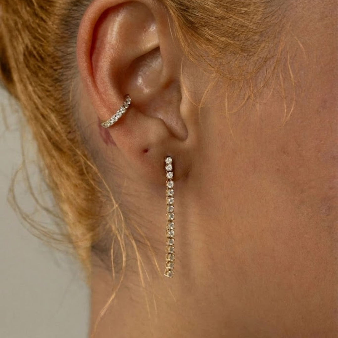 14K Solid Gold Tennis Chain Earrings, Chain Stud Earrings, Linear Drop Earrings, Tennis Dangle, Elegant Handmade Jewellery Gift For Her.