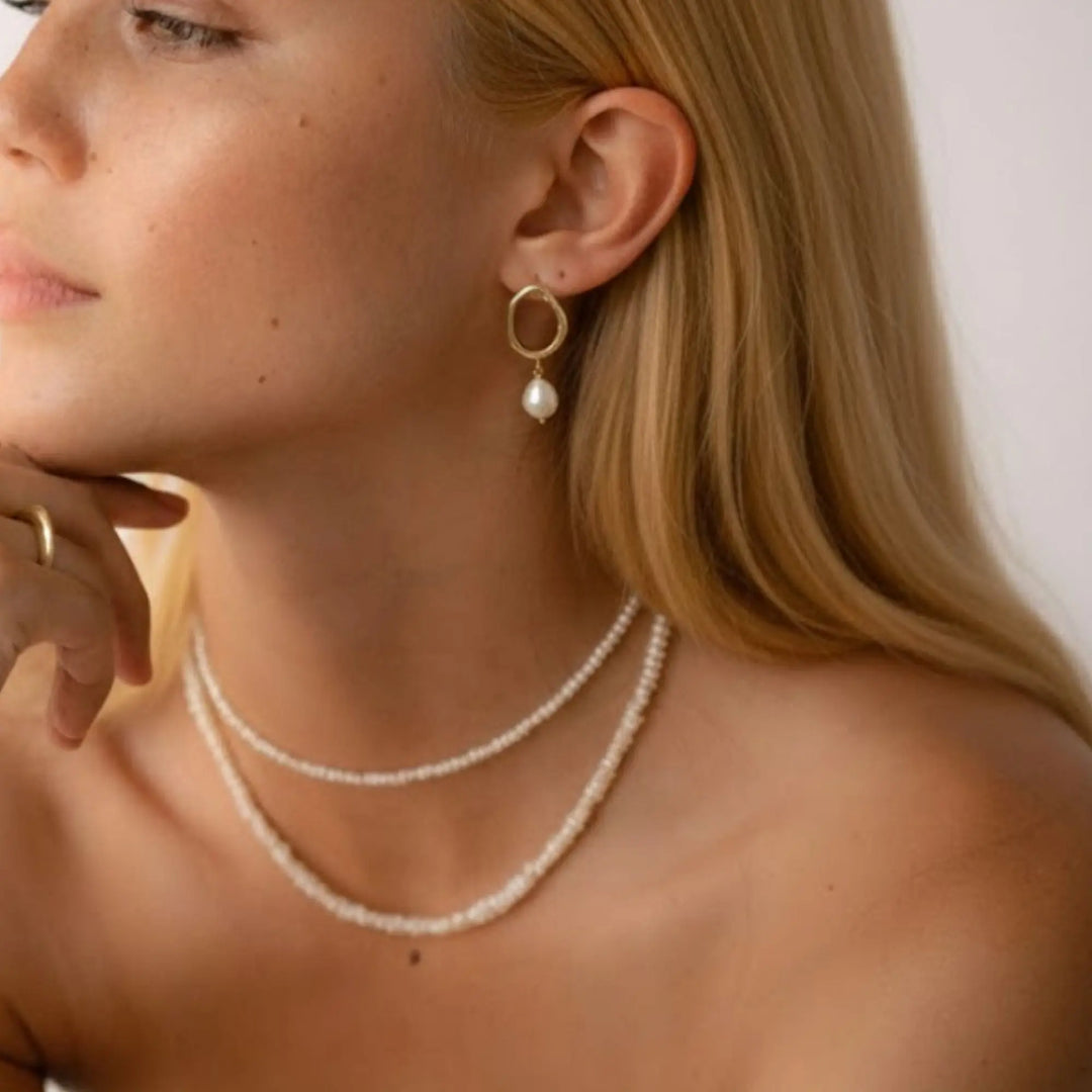 Gold Hoop Earrings with Freshwater Pearl Drops, Modern Dangle Jewelry, Gift for Her, Bridal, Everyday Elegant Accessory Jwalin Jewels