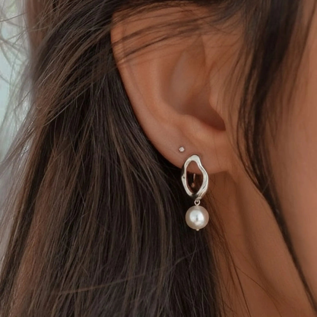 Gold Hoop Earrings with Freshwater Pearl Drops, Modern Dangle Jewelry, Gift for Her, Bridal, Everyday Elegant Accessory Jwalin Jewels