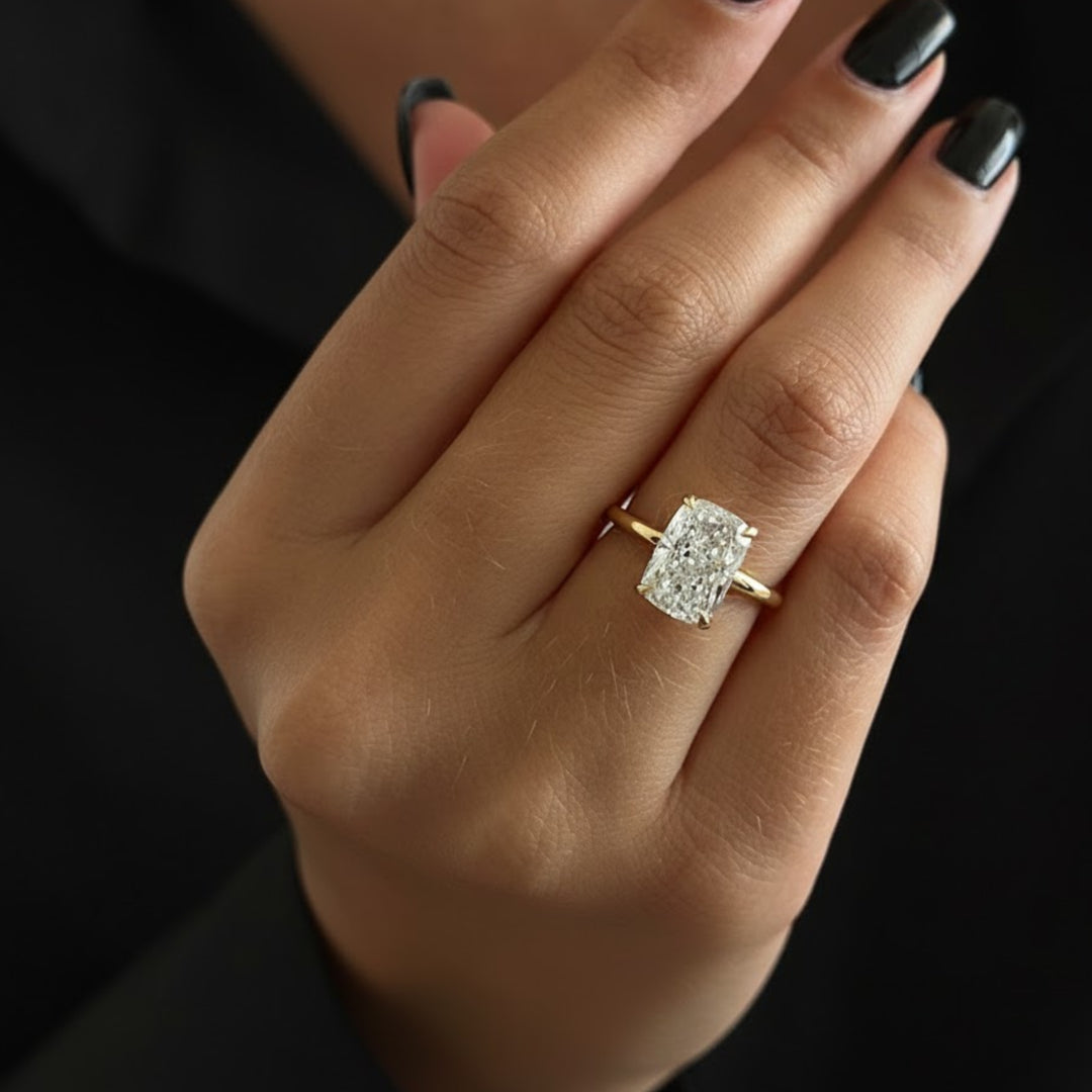 3 Carat Lab Diamond Ring / 3 CT Elongated Cushion Diamond / Elongated Cushion Cut Engagement Ring / 14k Yellow Gold / Thin Engagement Ring