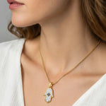 Load image into Gallery viewer, 14K Gold Lab Grown Diamond Hamsa Pendant • Pave Hand Charm • Protective Amulet Necklace Charm Jwalin Jewels