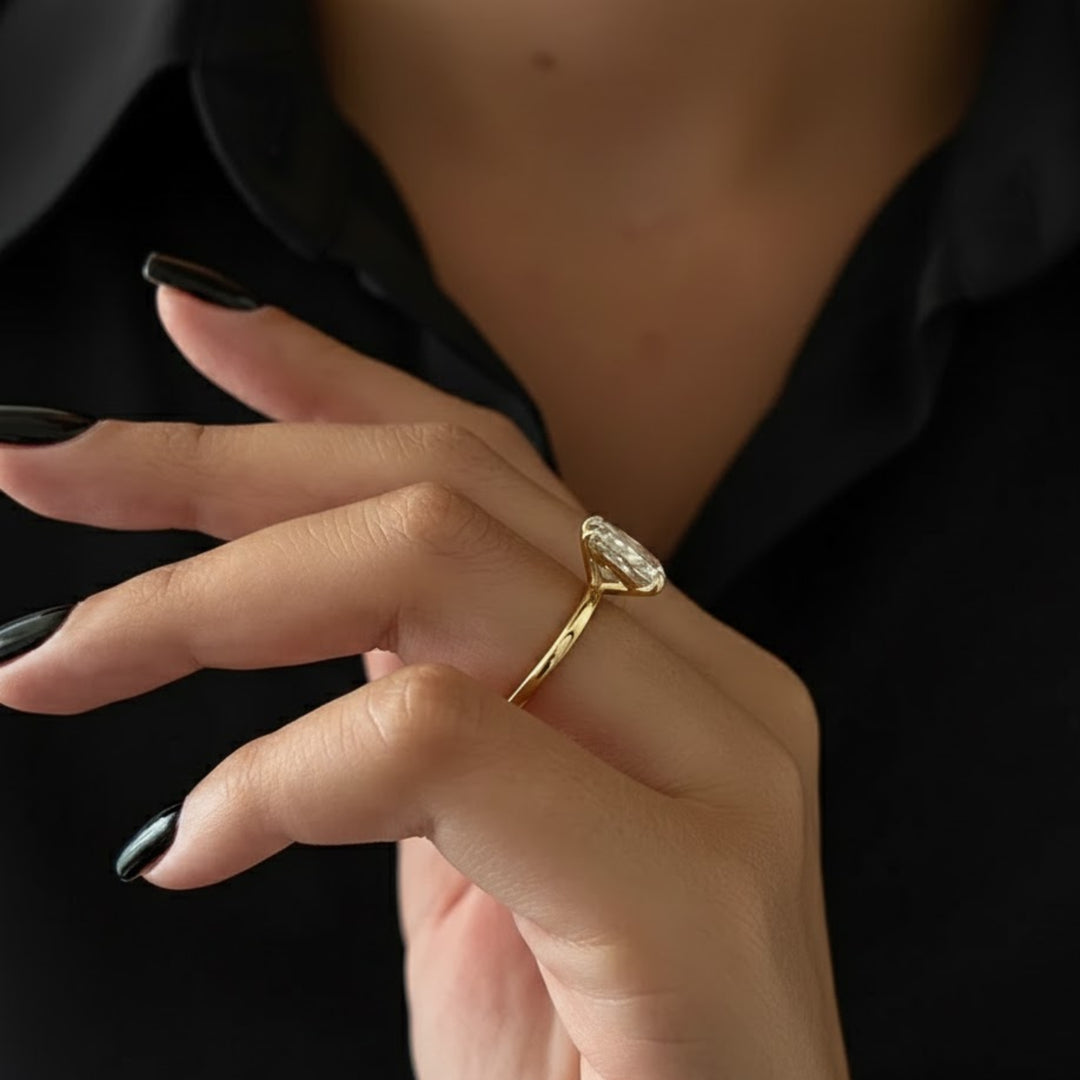 3 Carat Lab Diamond Ring / 3 CT Elongated Cushion Diamond / Elongated Cushion Cut Engagement Ring / 14k Yellow Gold / Thin Engagement Ring