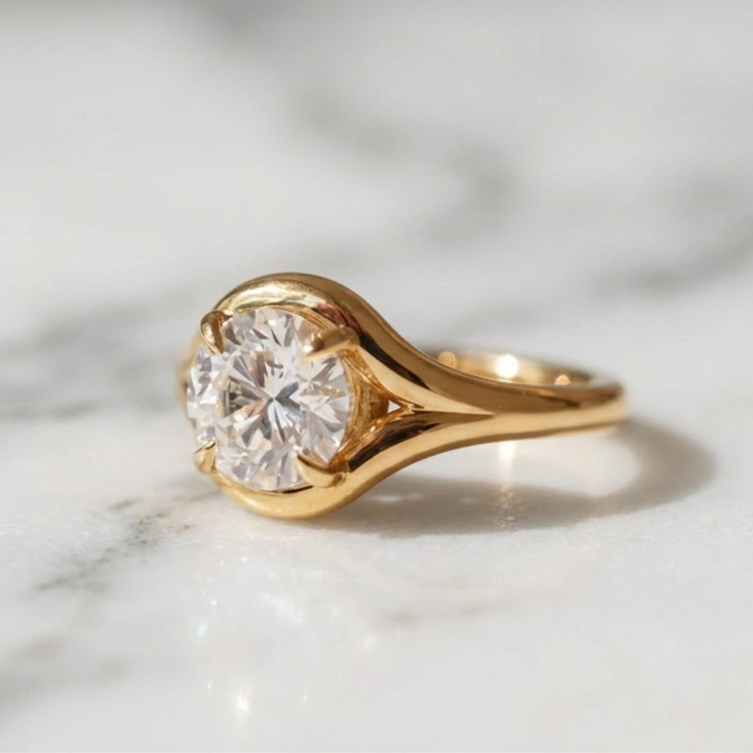 2.00 Carat IGI Certified F Color VS1 Clarity Round Brilliant Ideal Cut Lab Grown Diamond Solitaire Ring, Bezel Set 14k Gold