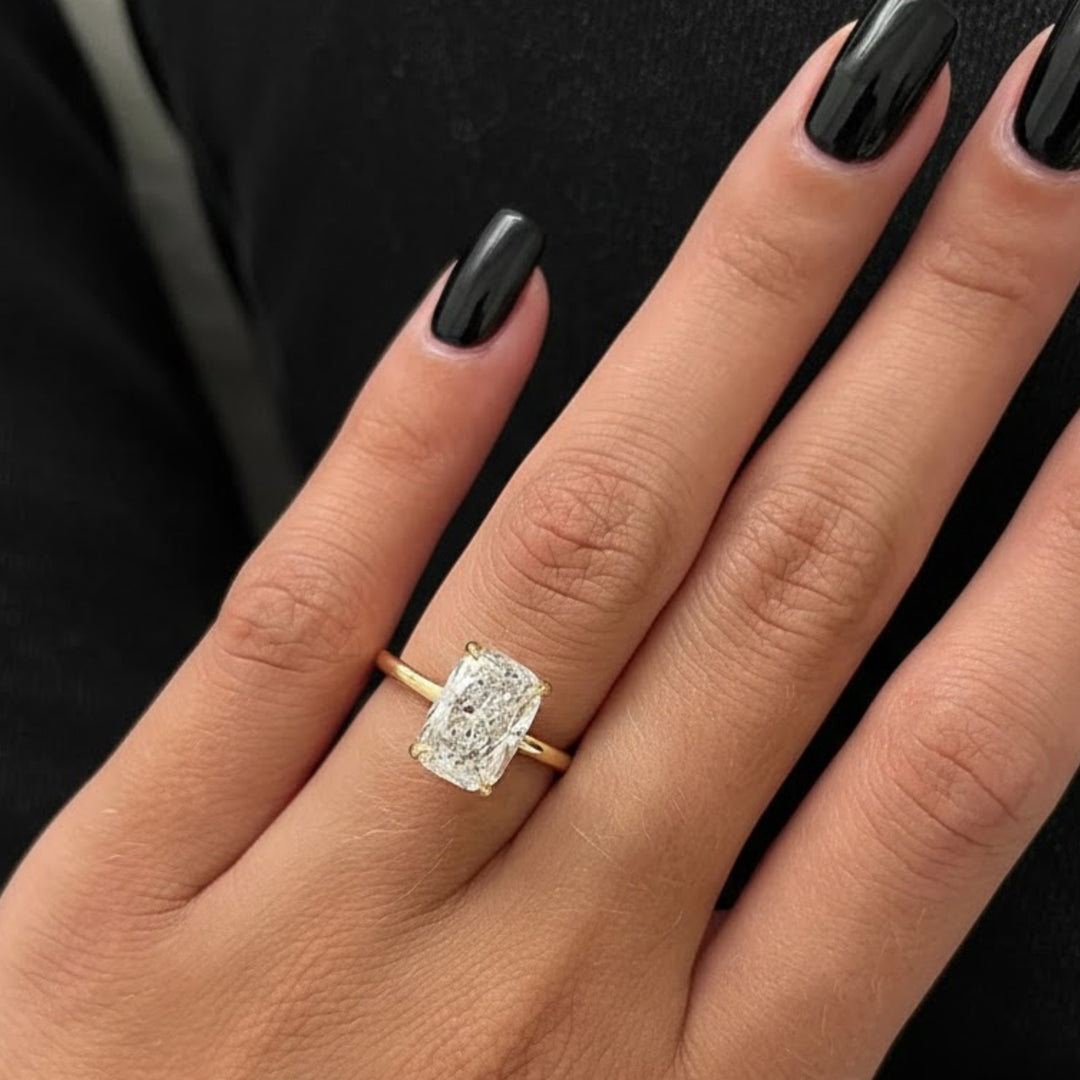 3 Carat Lab Diamond Ring / 3 CT Elongated Cushion Diamond / Elongated Cushion Cut Engagement Ring / 14k Yellow Gold / Thin Engagement Ring