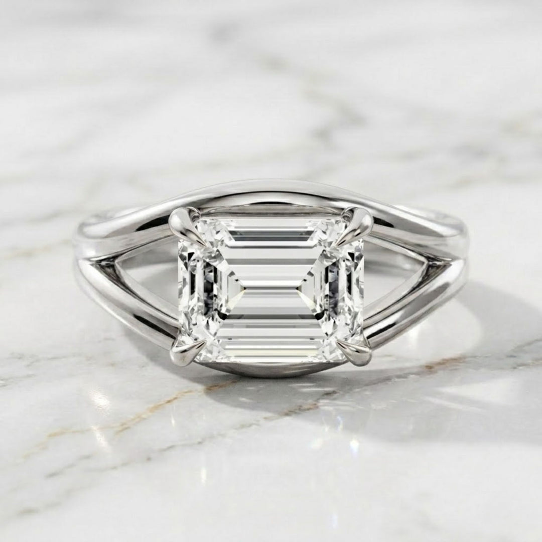 Split Shank Emerald Cut Diamond Engagement Ring: 14K Yellow Gold Wedding Ring, Proposal Ring, Emerald Promise Ring, Anniversary Gift