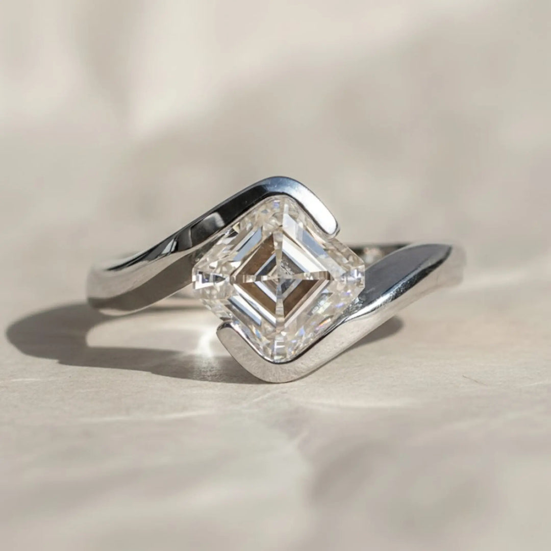 Asscher Cut Lab Grown Diamond Solitaire Engagement Ring, Bypass Bezel Set Asscher Diamond Ring, IGI Certified Diamond Ring, Anniversary Gift Jwalin Jewels