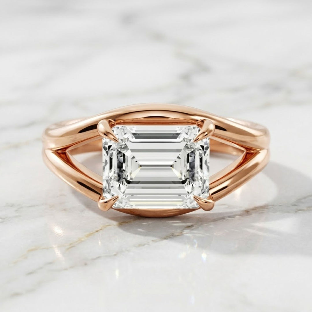 Split Shank Emerald Cut Diamond Engagement Ring: 14K Yellow Gold Wedding Ring, Proposal Ring, Emerald Promise Ring, Anniversary Gift
