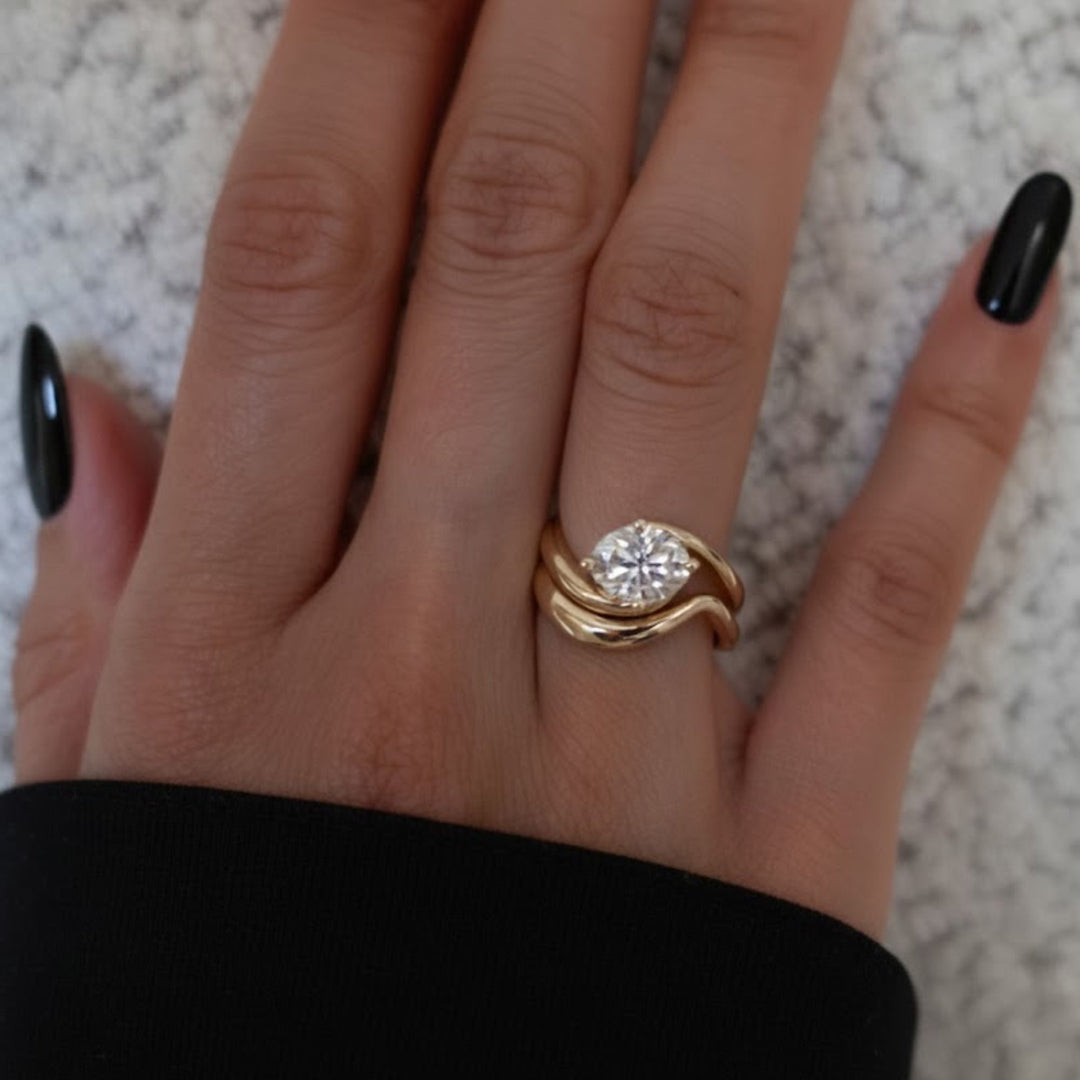 Lab Grown Diamond Ring, 2.00ct Oval Cut, 9K & 14K Gold, Prong Setting, Engagement, Solitaire, Modern Bypass Design, VS+ Clarity, F+ Color