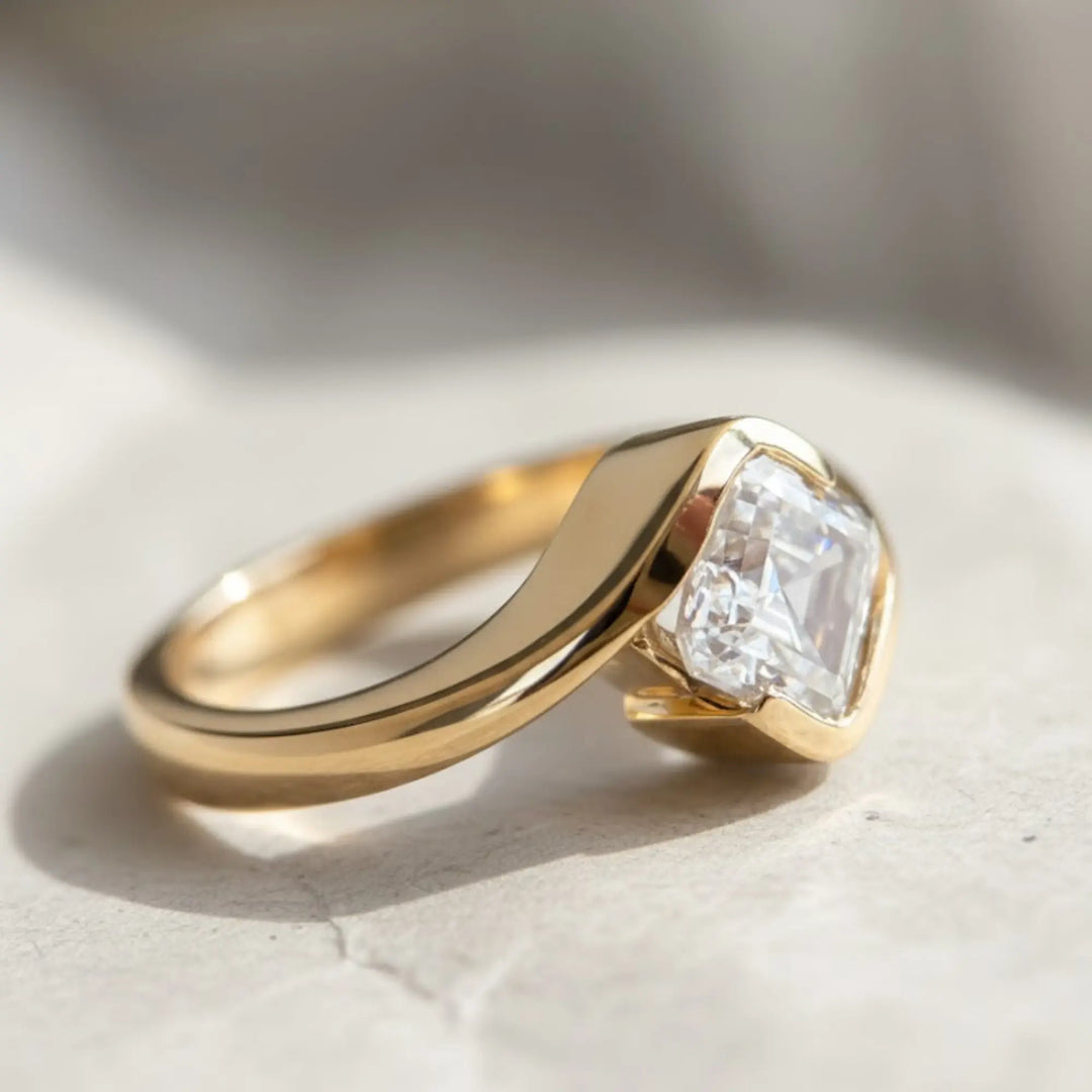 Asscher Cut Lab Grown Diamond Solitaire Engagement Ring, Bypass Bezel Set Asscher Diamond Ring, IGI Certified Diamond Ring, Anniversary Gift Jwalin Jewels