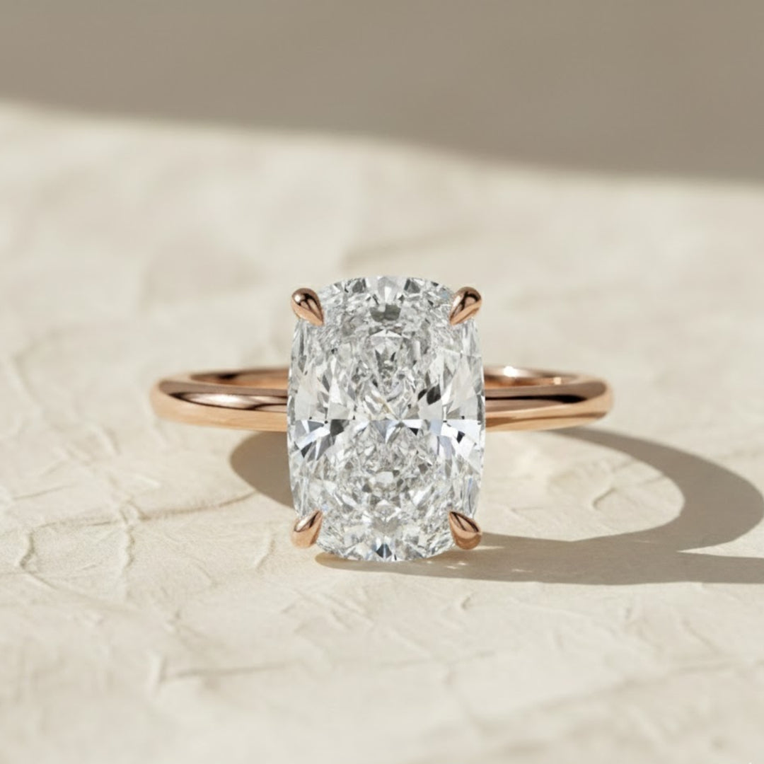 3 Carat Lab Diamond Ring / 3 CT Elongated Cushion Diamond / Elongated Cushion Cut Engagement Ring / 14k Yellow Gold / Thin Engagement Ring