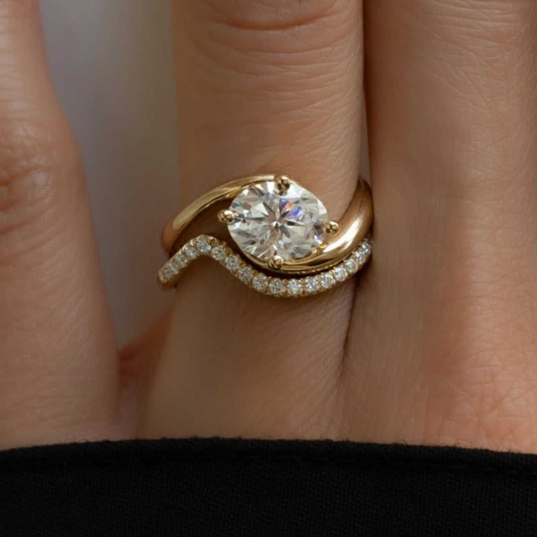 Lab Grown Diamond Ring, 2.00ct Oval Cut, 9K & 14K Gold, Prong Setting, Engagement, Solitaire, Modern Bypass Design, VS+ Clarity, F+ Color