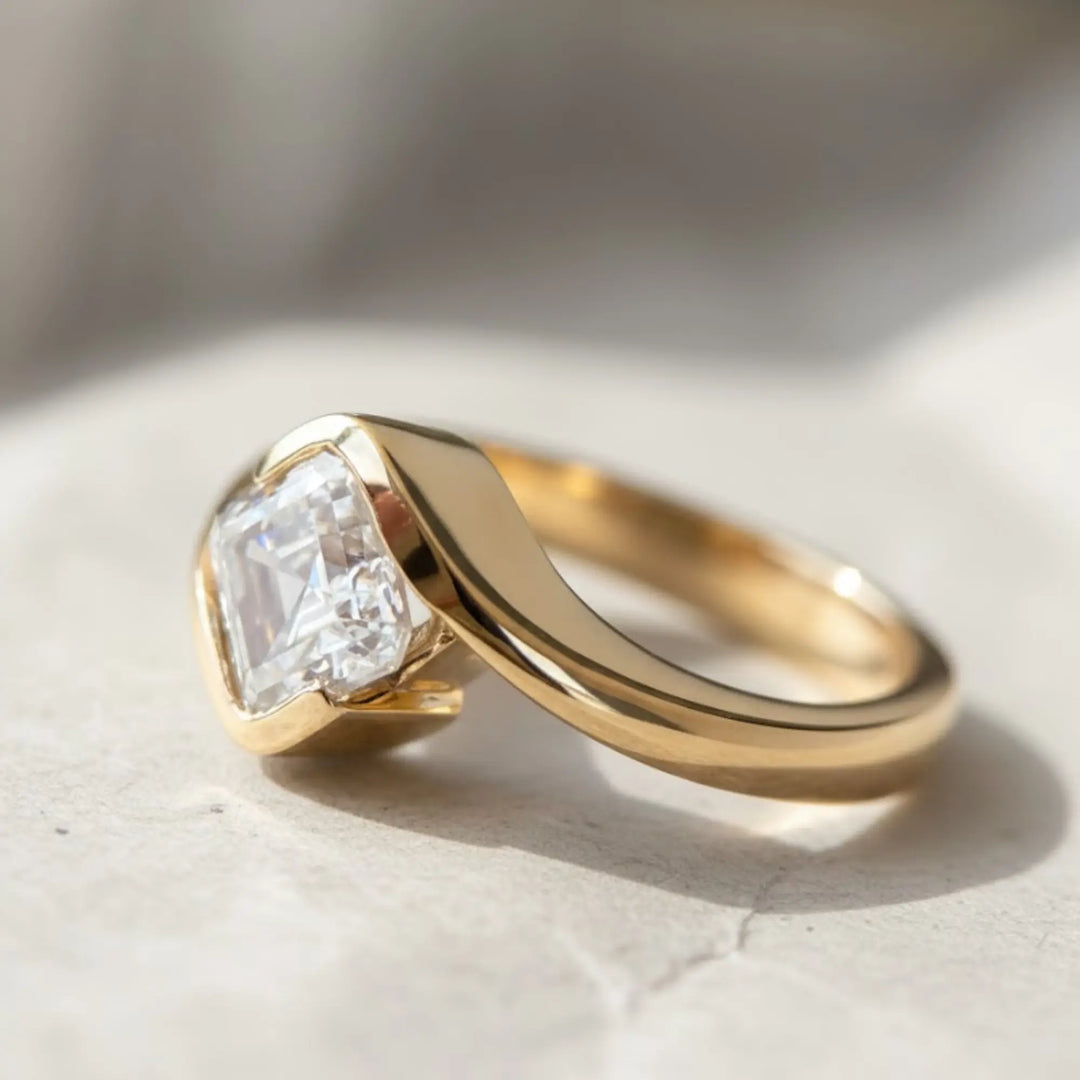 Asscher Cut Lab Grown Diamond Solitaire Engagement Ring, Bypass Bezel Set Asscher Diamond Ring, IGI Certified Diamond Ring, Anniversary Gift Jwalin Jewels