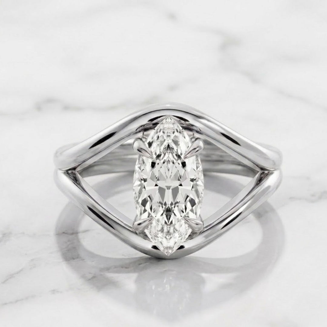 East West 1CT Marquise Cut Diamond Engagement Ring, Solitaire Marquise Ring 14K Solid Yellow Gold Ring Statement Ring