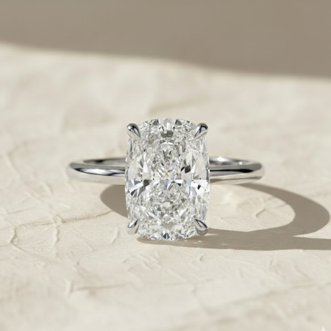 3 Carat Lab Diamond Ring / 3 CT Elongated Cushion Diamond / Elongated Cushion Cut Engagement Ring / 14k Yellow Gold / Thin Engagement Ring