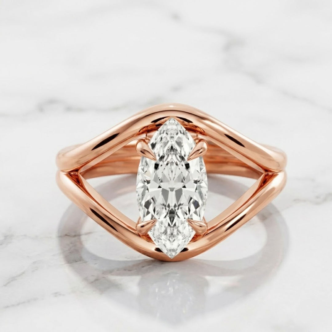 East West 1CT Marquise Cut Diamond Engagement Ring, Solitaire Marquise Ring 14K Solid Yellow Gold Ring Statement Ring