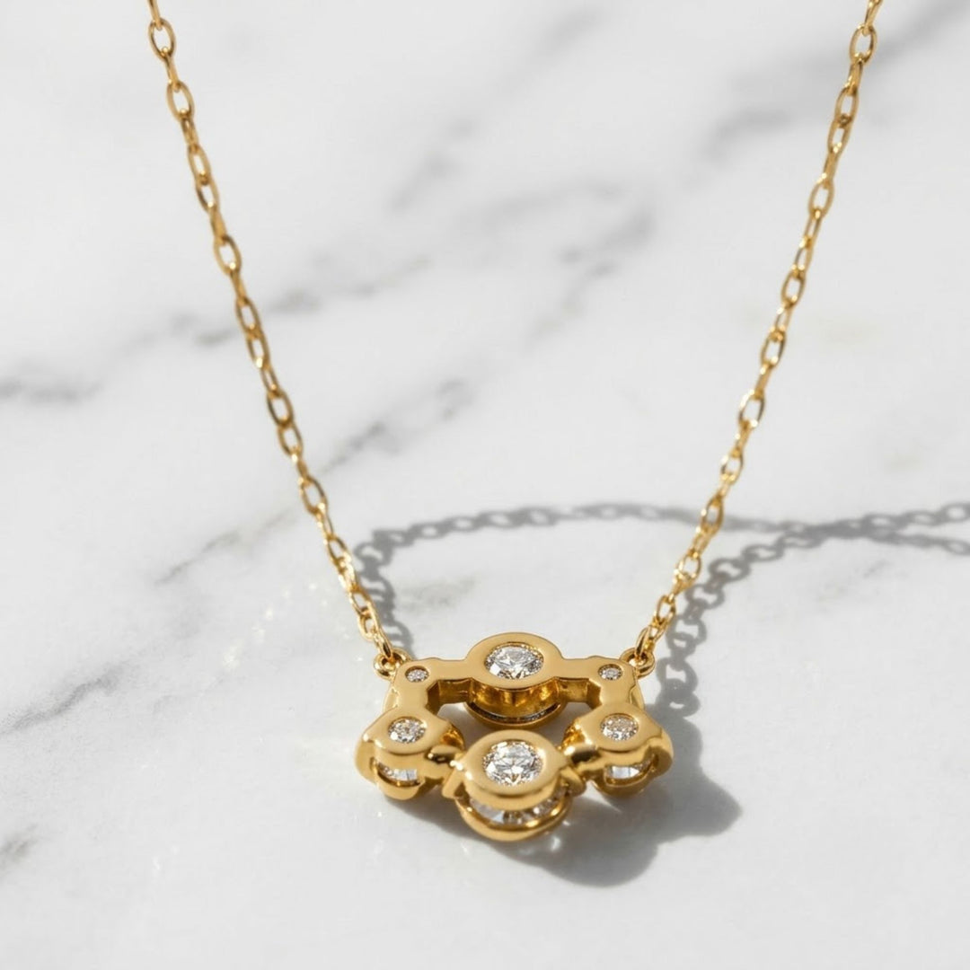 Oval Blue Sapphire Necklace with Lab Grown Diamonds | 14K Gold Bezel Set Necklace Gift for Her